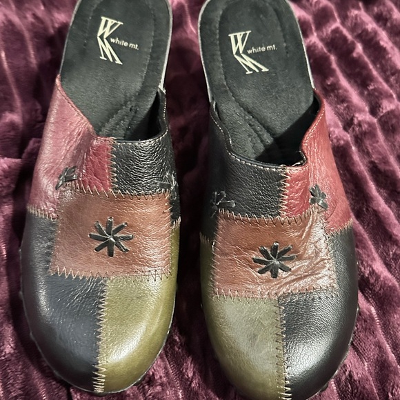 Women's White Mtn Leather Multicolor Patchwork Clogs Size 6M - Picture 9 of 9